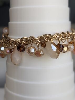 Rose Gold Tone Crystal Charm Bracelet – Warm Neutral Tones
